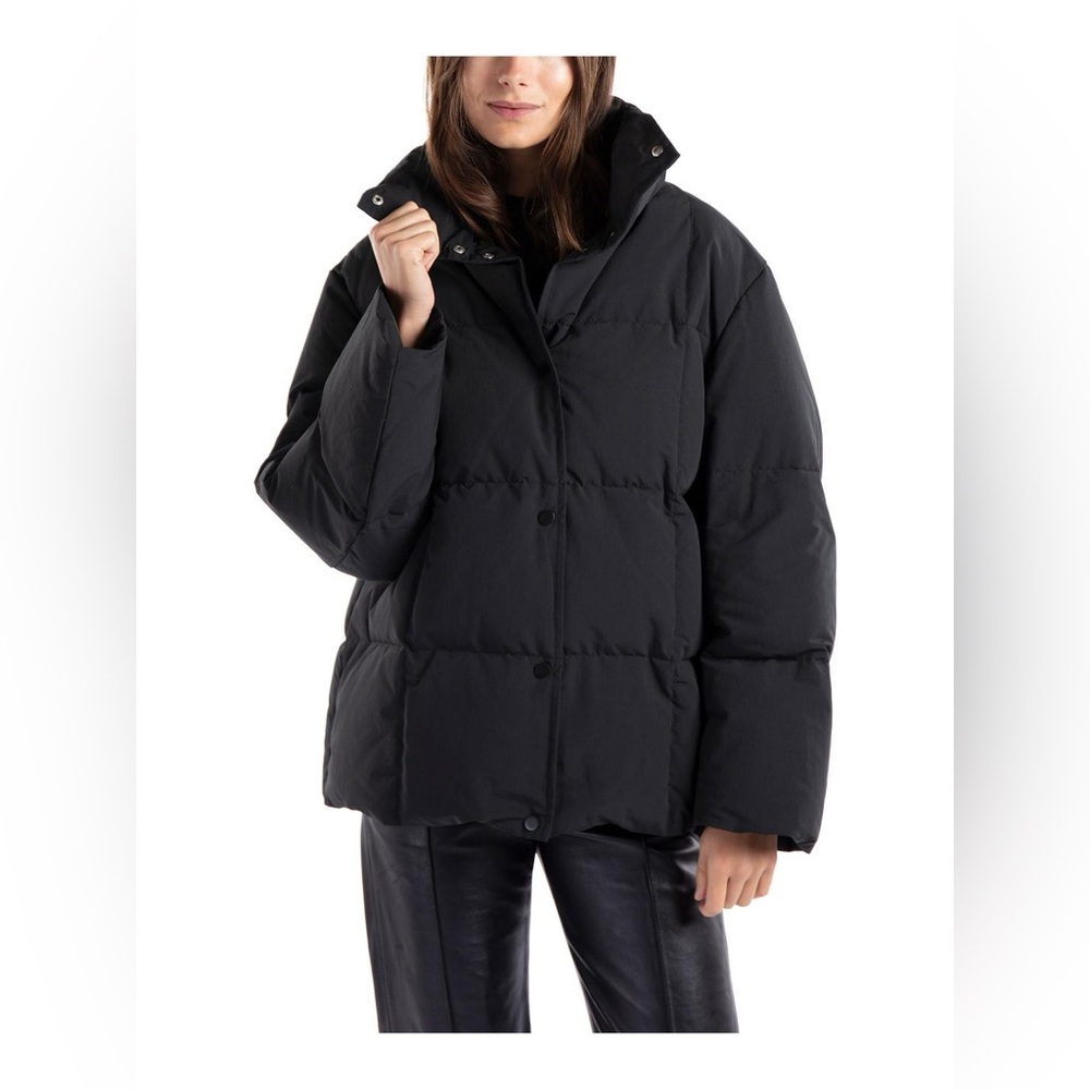 $625 STAND STUDIO Sally Quilted Shell Down Black Puffer Jacket Coat 36 Small